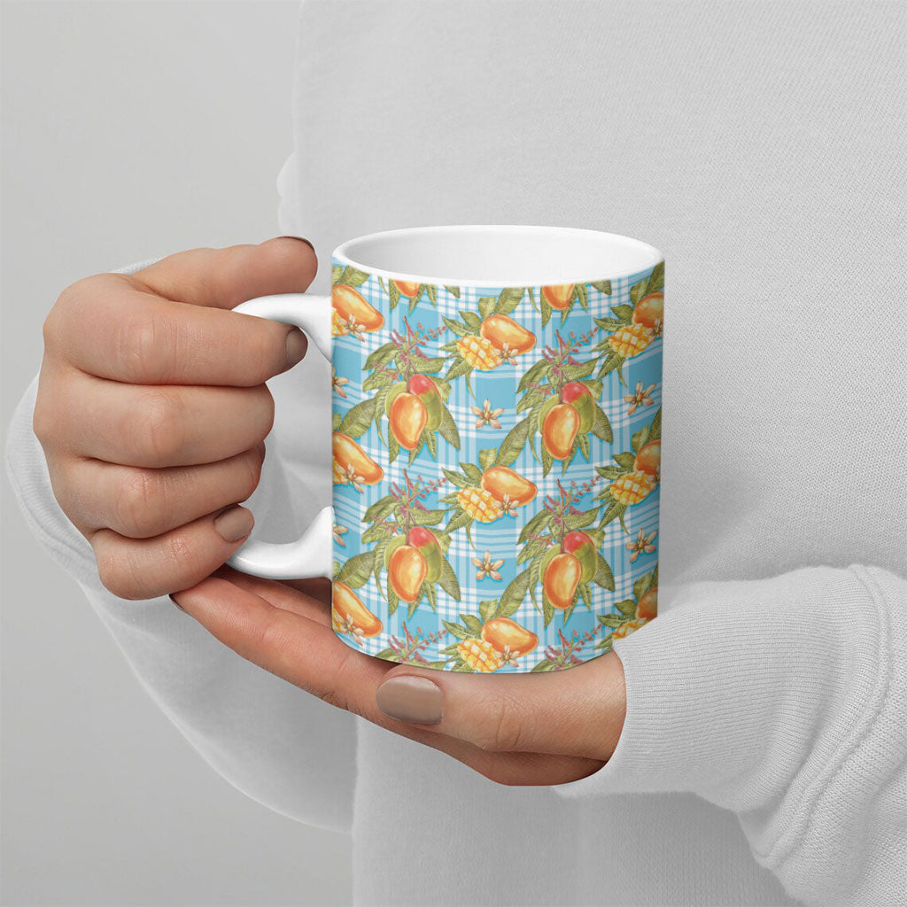 Vintage Hawaii Mango Ceramic Mug Blue Hawaiian Palaka