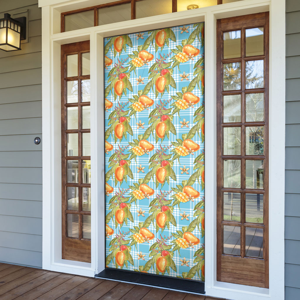 Vintage Hawaii Mango Door Cover Blue Hawaiian Palaka
