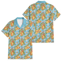 Vintage Hawaii Mango Family Matching Short Sleeve Bodycon Dress and Hawaiian Shirt Blue Hawaiian Palaka