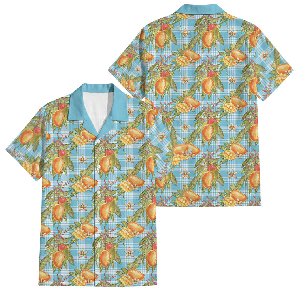 Vintage Hawaii Mango Family Matching Tank Maxi Dress and Hawaiian Shirt Blue Hawaiian Palaka