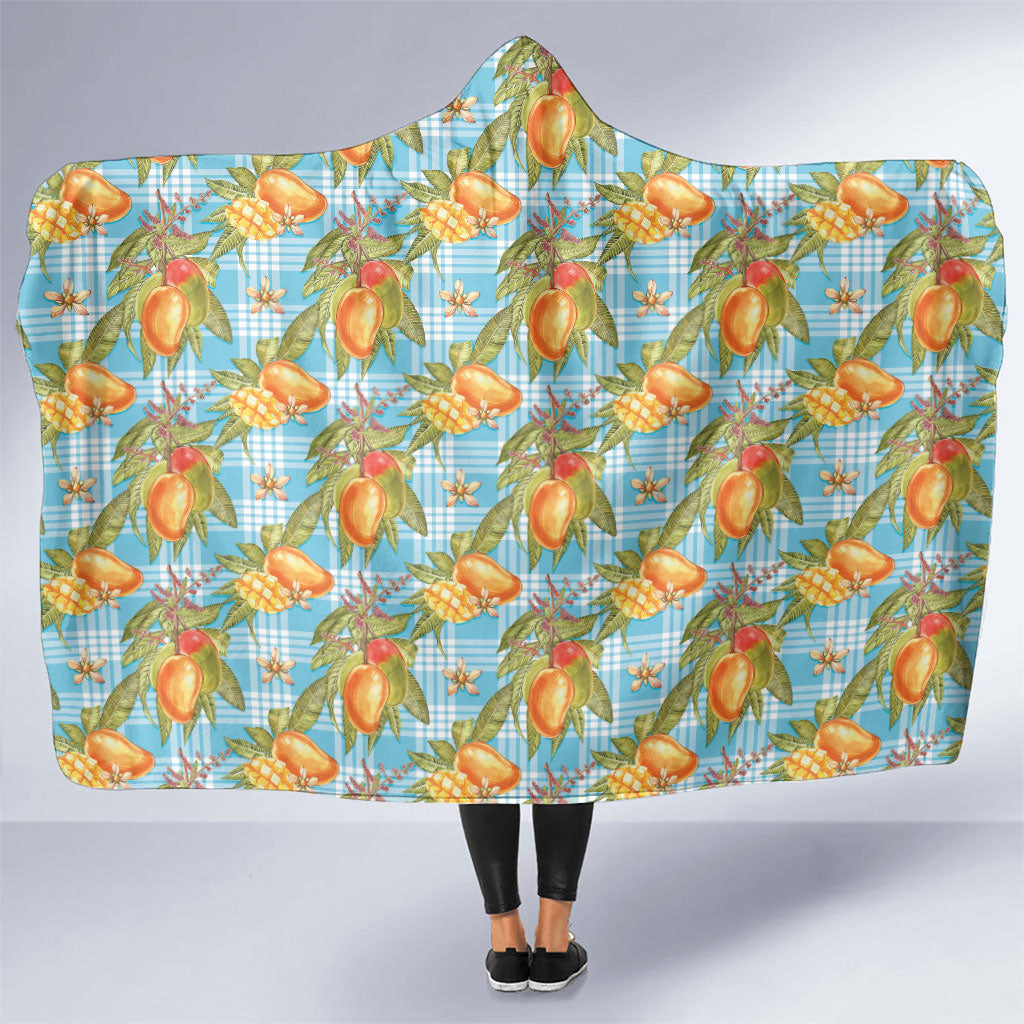 Vintage Hawaii Mango Hooded Blanket Blue Hawaiian Palaka