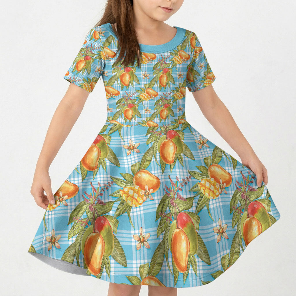 Vintage Hawaii Mango Kid Short Sleeve Dress Blue Hawaiian Palaka