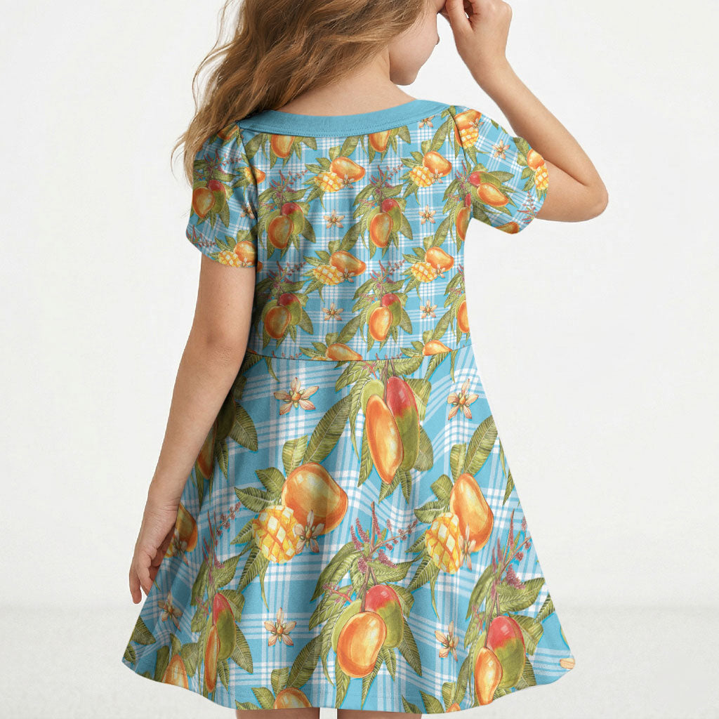 Vintage Hawaii Mango Kid Short Sleeve Dress Blue Hawaiian Palaka
