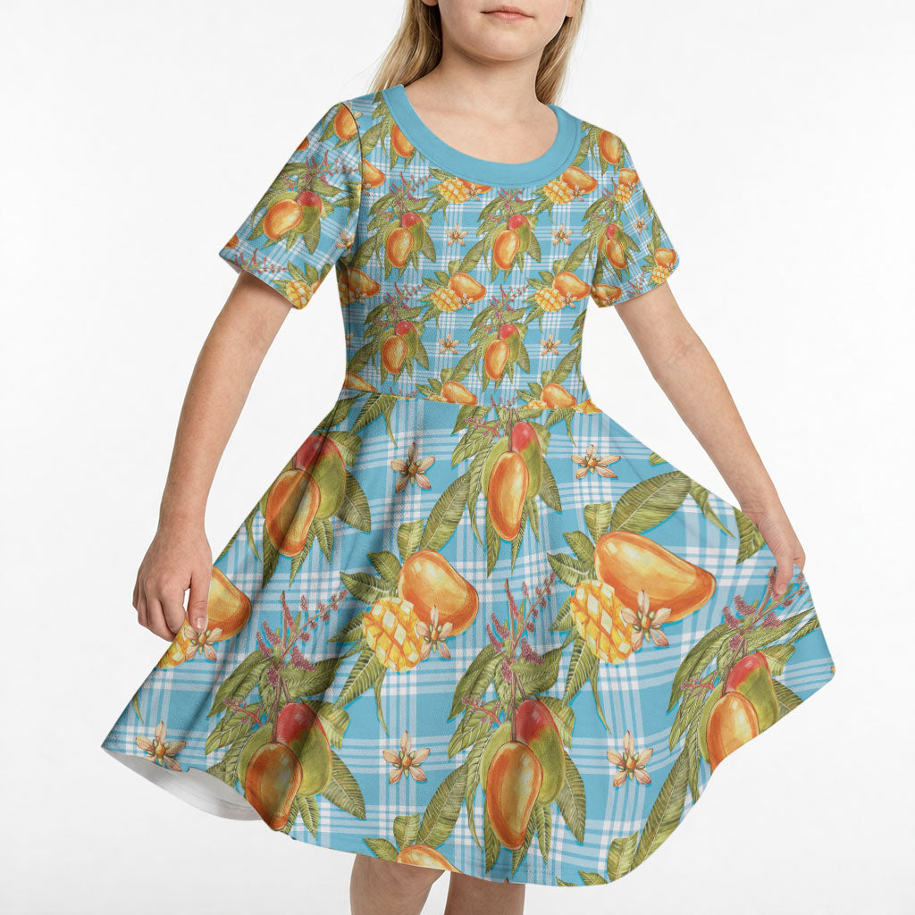 Vintage Hawaii Mango Kid Short Sleeve Dress Blue Hawaiian Palaka