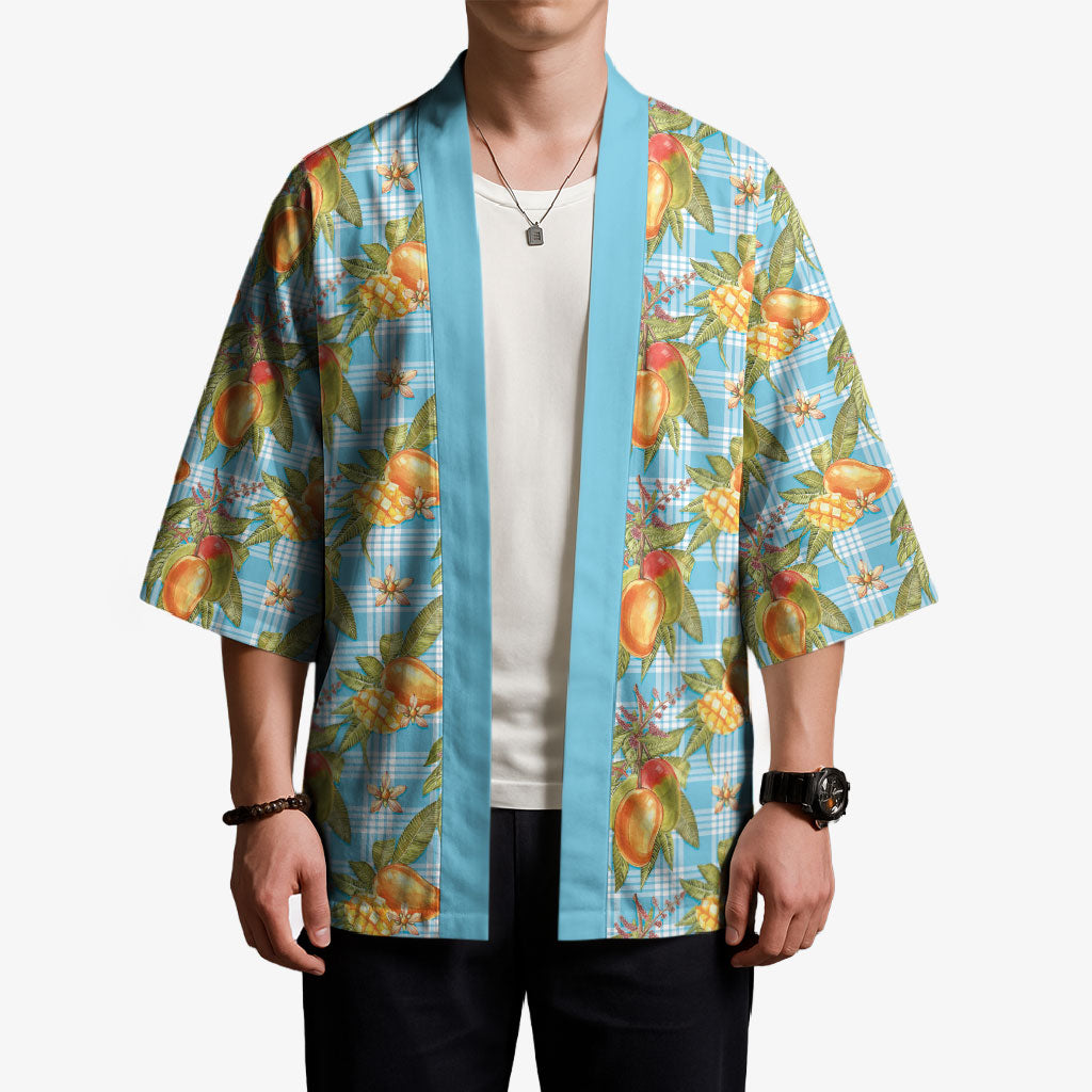 Vintage Hawaii Mango Kimono Blue Hawaiian Palaka