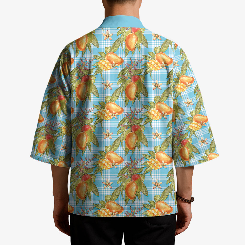Vintage Hawaii Mango Kimono Blue Hawaiian Palaka