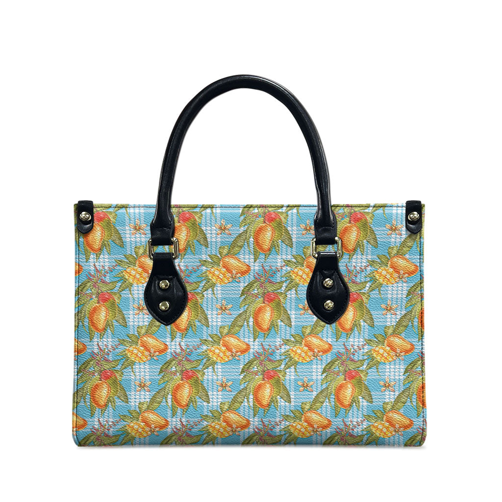 Vintage Hawaii Mango Leather Bag Blue Hawaiian Palaka