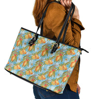 Vintage Hawaii Mango Leather Tote Bag Blue Hawaiian Palaka