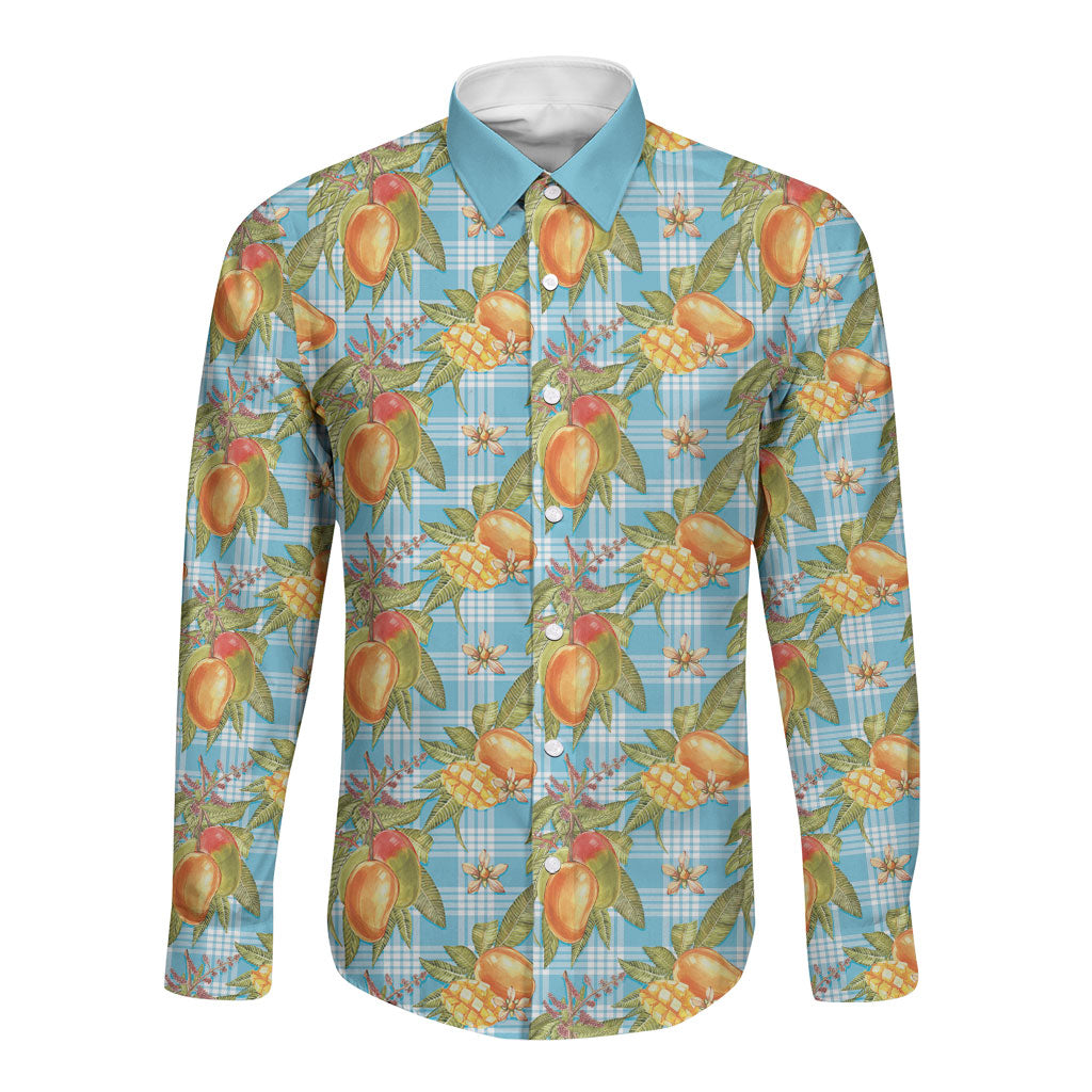 Vintage Hawaii Mango Long Sleeve Button Shirt Blue Hawaiian Palaka