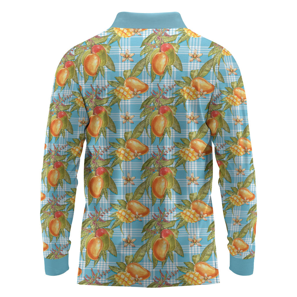 Vintage Hawaii Mango Long Sleeve Polo Shirt Blue Hawaiian Palaka