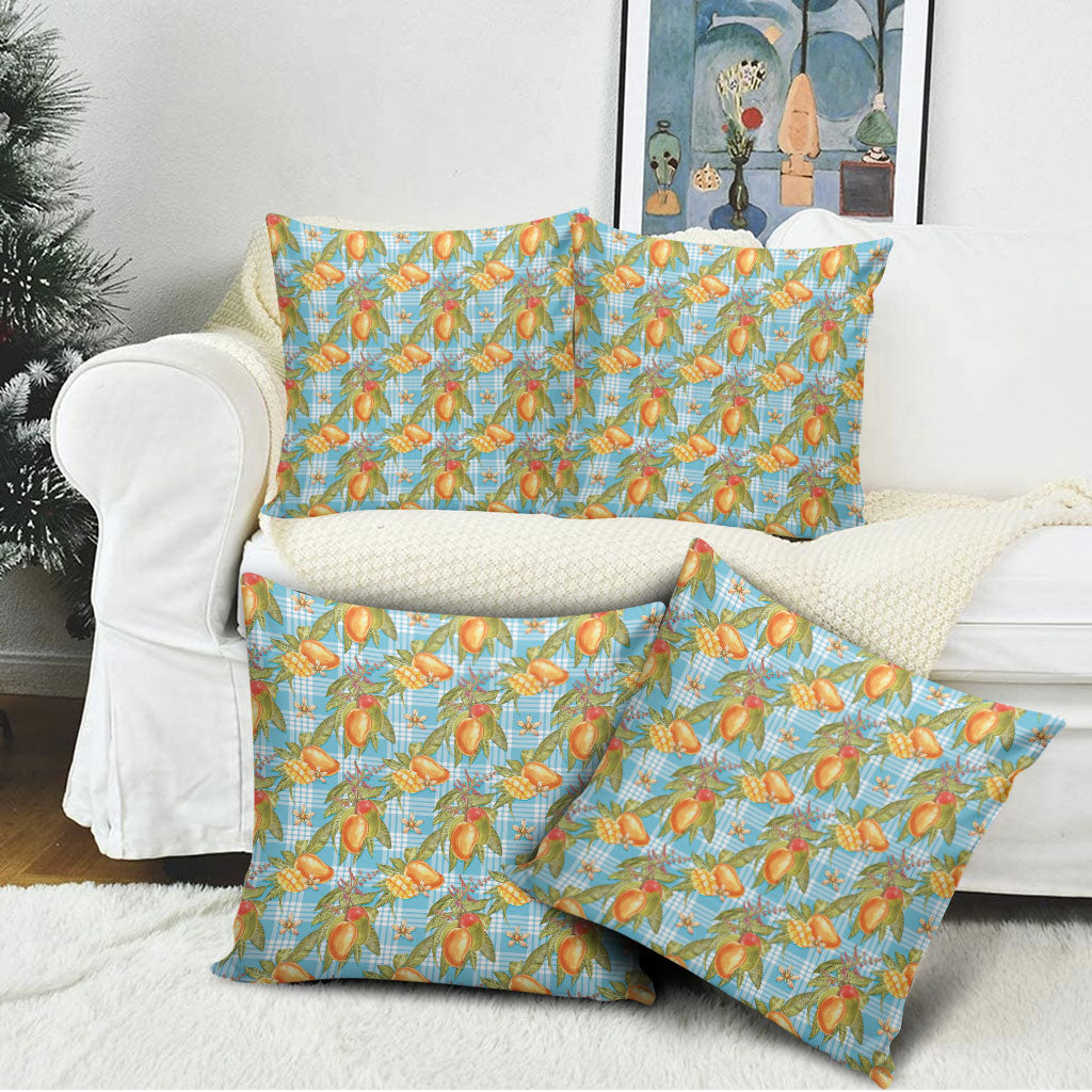 Vintage Hawaii Mango Pillow Cover Blue Hawaiian Palaka
