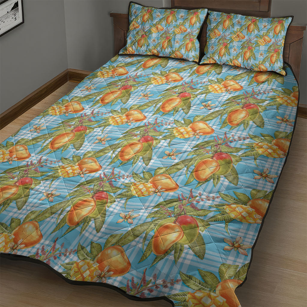 Vintage Hawaii Mango Quilt Bed Set Blue Hawaiian Palaka