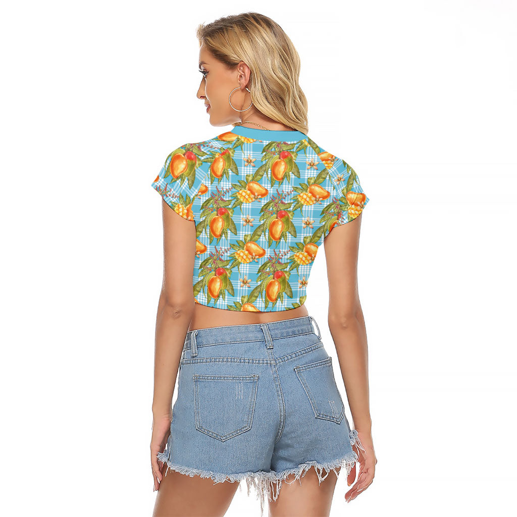 Vintage Hawaii Mango Raglan Cropped T Shirt Blue Hawaiian Palaka