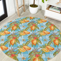 Vintage Hawaii Mango Round Carpet Blue Hawaiian Palaka