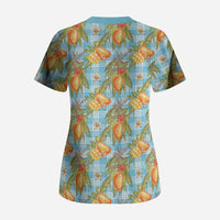 Vintage Hawaii Mango Scrub Top Blue Hawaiian Palaka