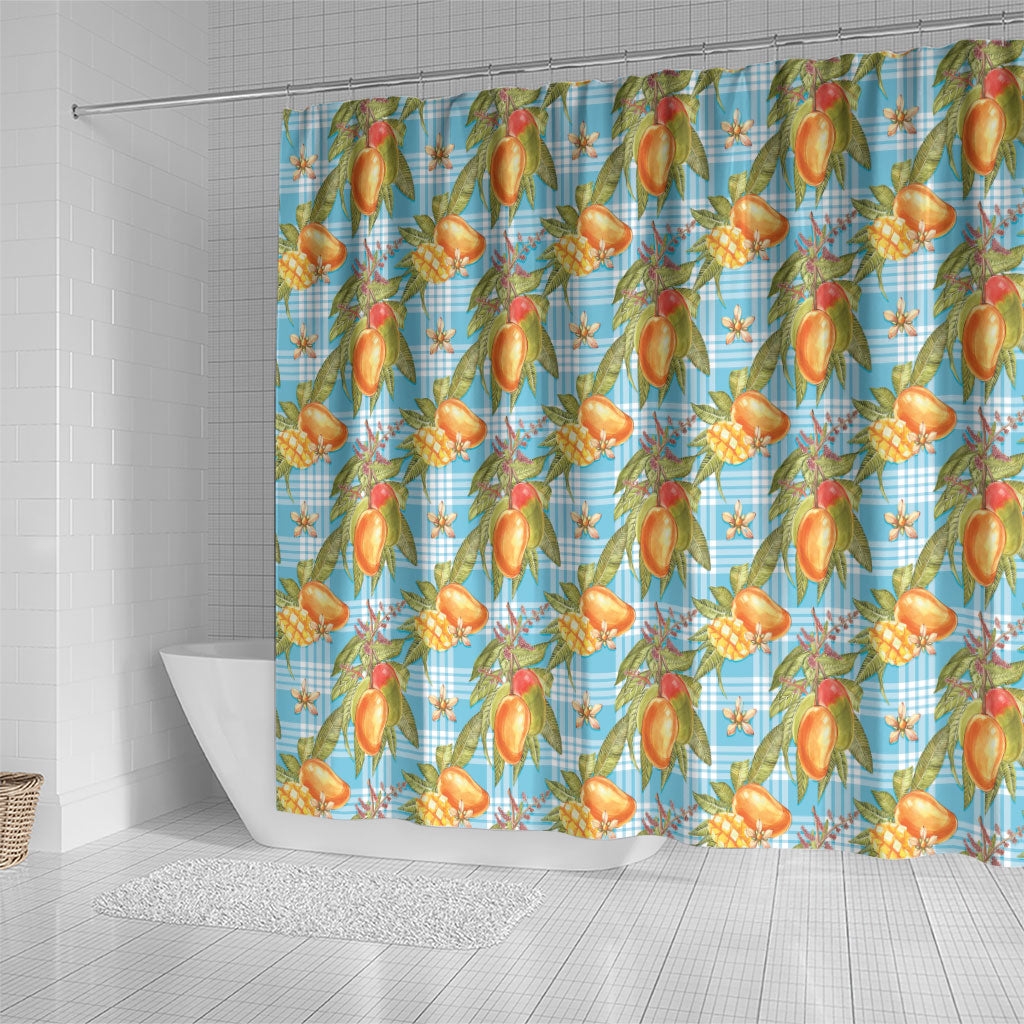 Vintage Hawaii Mango Shower Curtain Blue Hawaiian Palaka