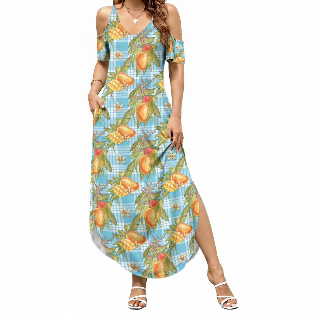 Vintage Hawaii Mango Summer Maxi Dress Blue Hawaiian Palaka