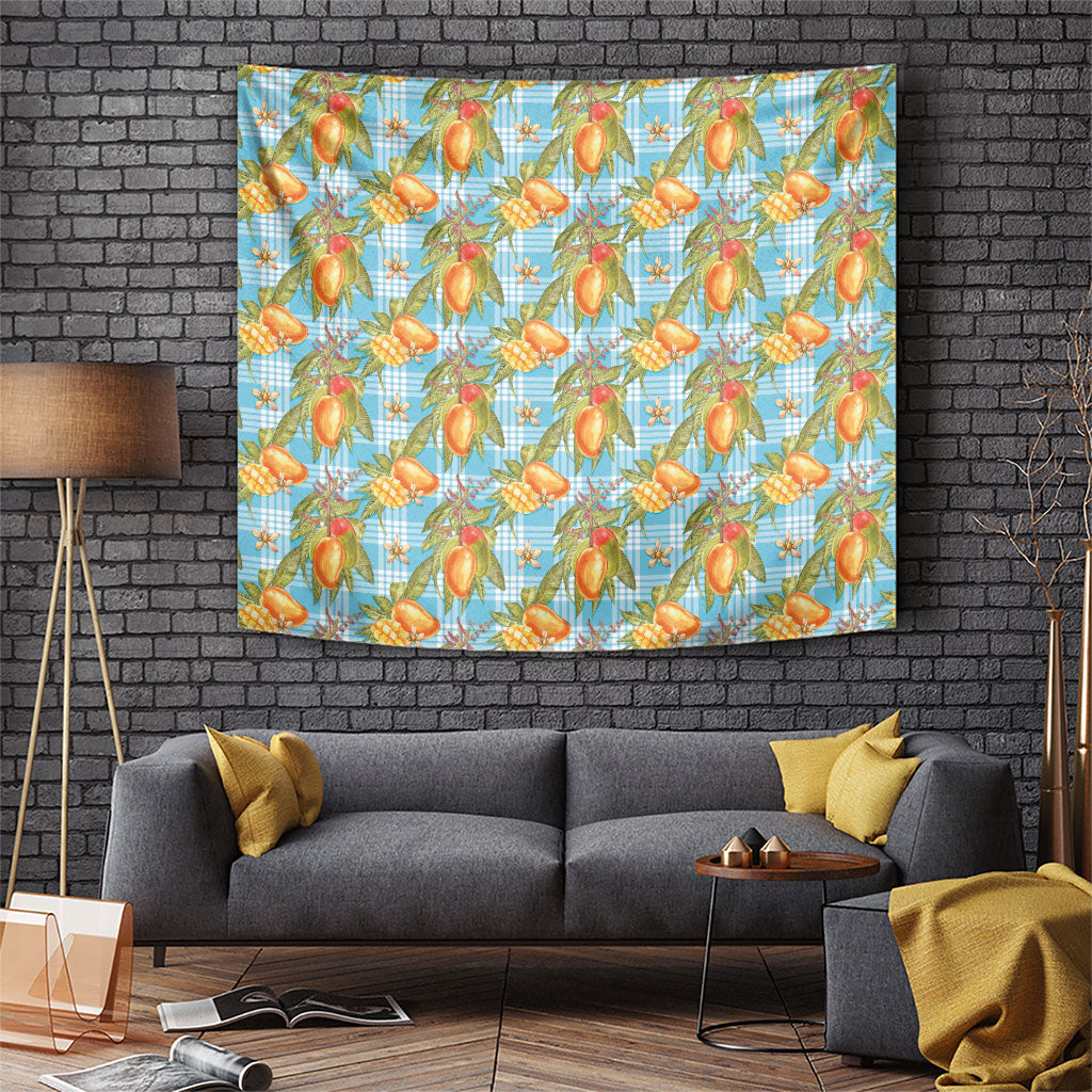 Vintage Hawaii Mango Tapestry Blue Hawaiian Palaka