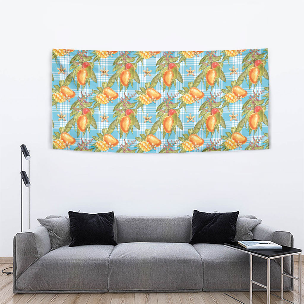 Vintage Hawaii Mango Tapestry Blue Hawaiian Palaka