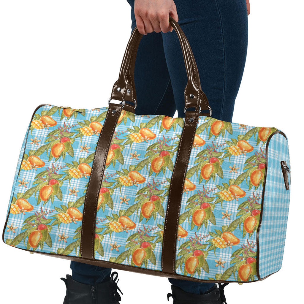 Vintage Hawaii Mango Travel Bag Blue Hawaiian Palaka