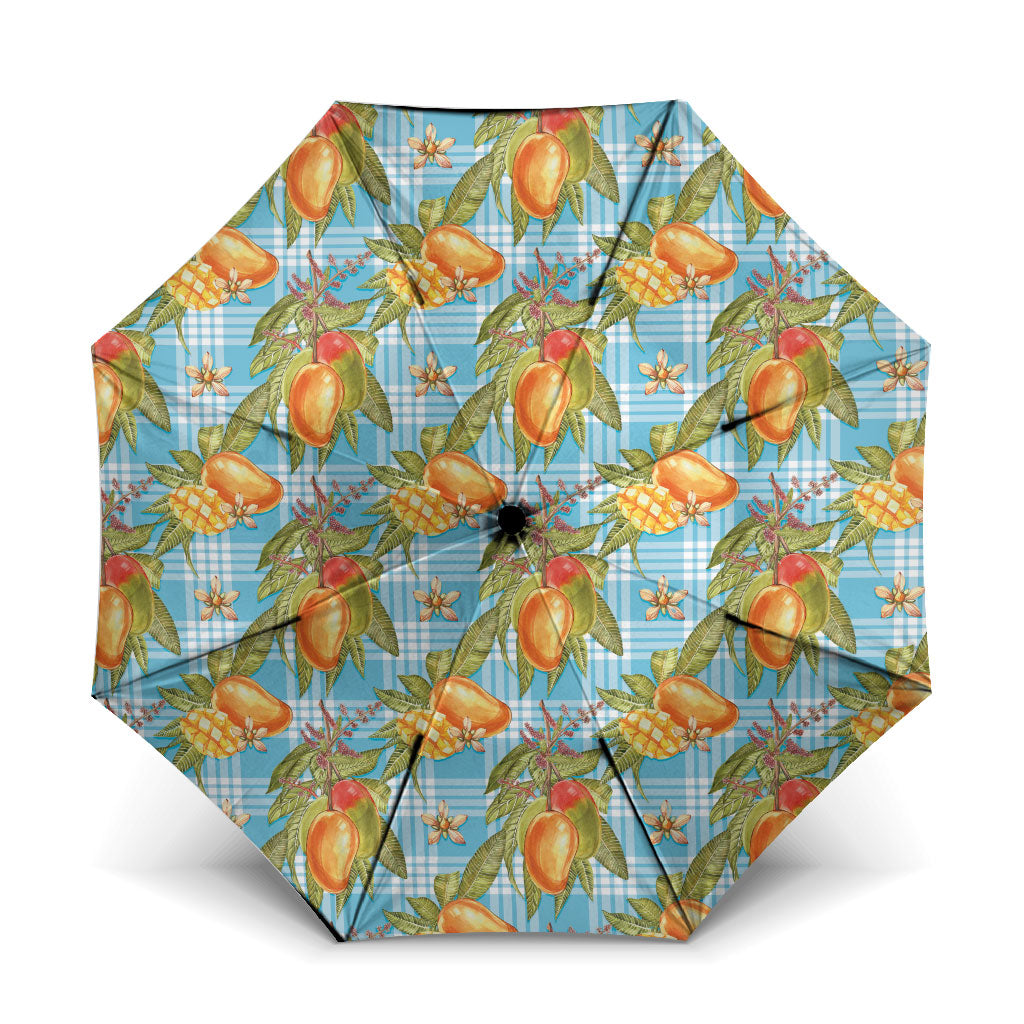 Vintage Hawaii Mango Umbrella Blue Hawaiian Palaka