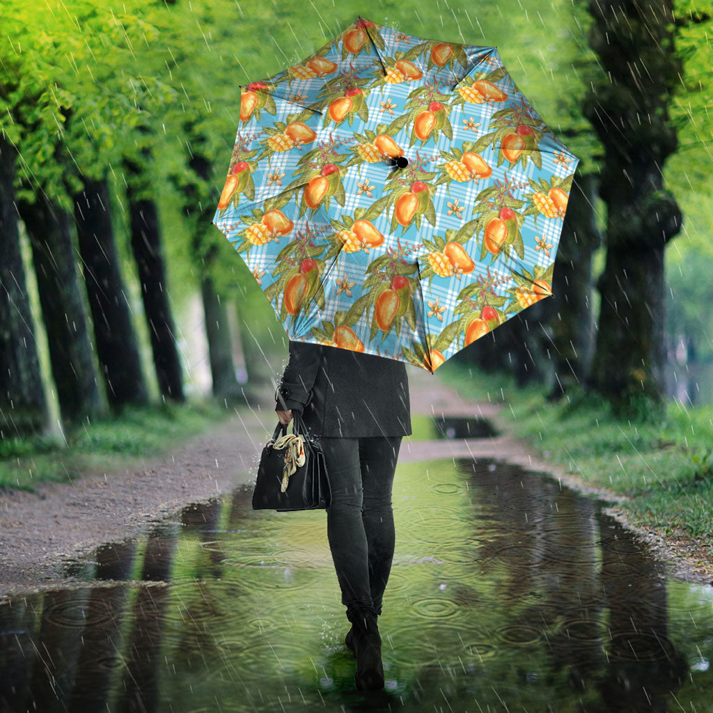 Vintage Hawaii Mango Umbrella Blue Hawaiian Palaka