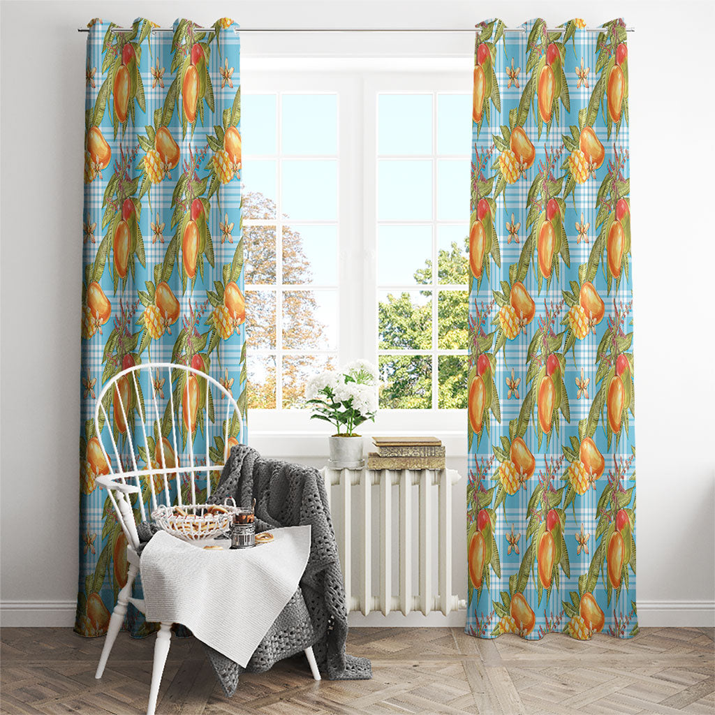 Vintage Hawaii Mango Window Curtain Blue Hawaiian Palaka