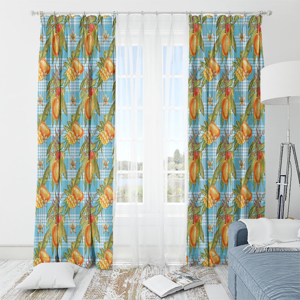 Vintage Hawaii Mango Window Curtain Blue Hawaiian Palaka