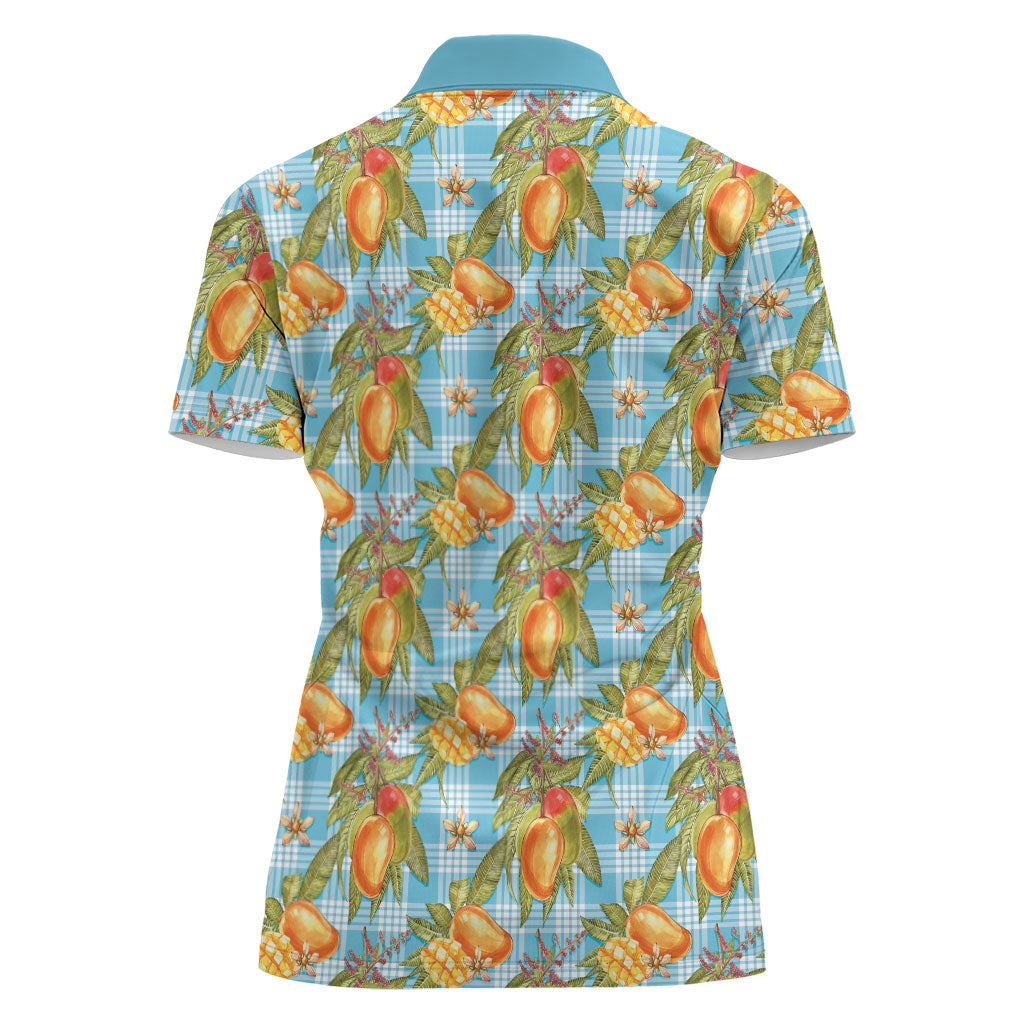 Vintage Hawaii Mango Women Polo Shirt Blue Hawaiian Palaka
