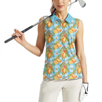 Vintage Hawaii Mango Women Sleeveless Polo Shirt Blue Hawaiian Palaka