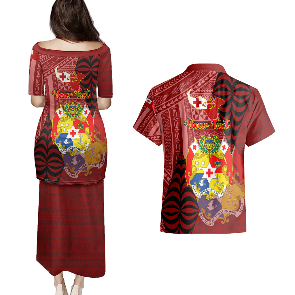 Personalized Tonga Couples Matching Puletasi Dress and Hawaiian Shirt Coat Of Arms Tongatapu With Ngatu Pattern LT05 - Polynesian Pride