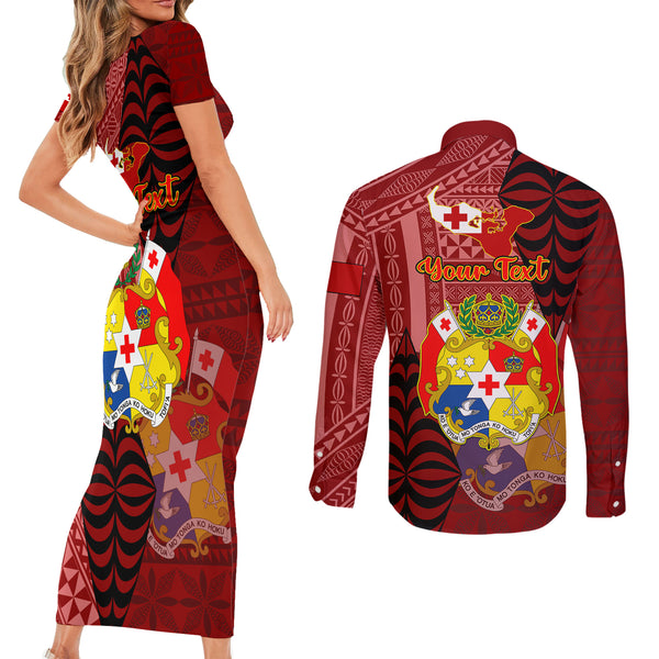 Personalized Fiji Couples Matching Off Shoulder Short Dress and Long Sleeve Button Shirts Coat Of Arms Tagimoucia With Fijian Tapa Pattern LT05
