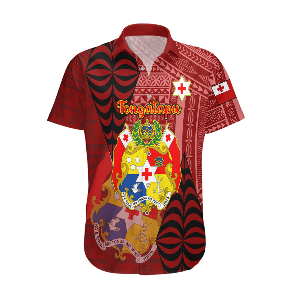 Personalized Tonga Hawaiian Shirt Coat Of Arms Tongatapu With Ngatu Pattern LT05 Red - Polynesian Pride