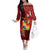 Personalized Tonga Off The Shoulder Long Sleeve Dress Coat Of Arms Tongatapu With Ngatu Pattern LT05 Women Red - Polynesian Pride