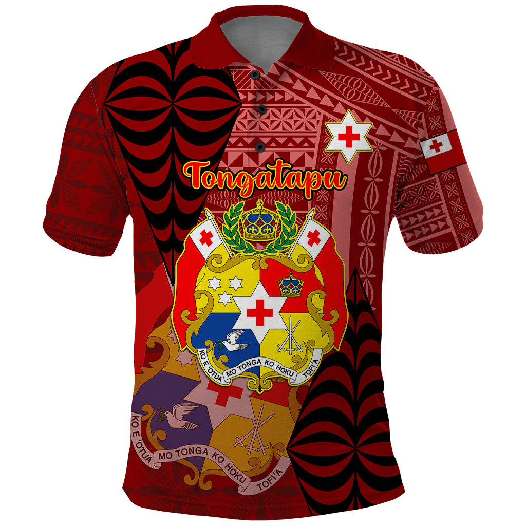 Personalized Tonga Polo Shirt Coat Of Arms Tongatapu With Ngatu Pattern LT05 Red - Polynesian Pride