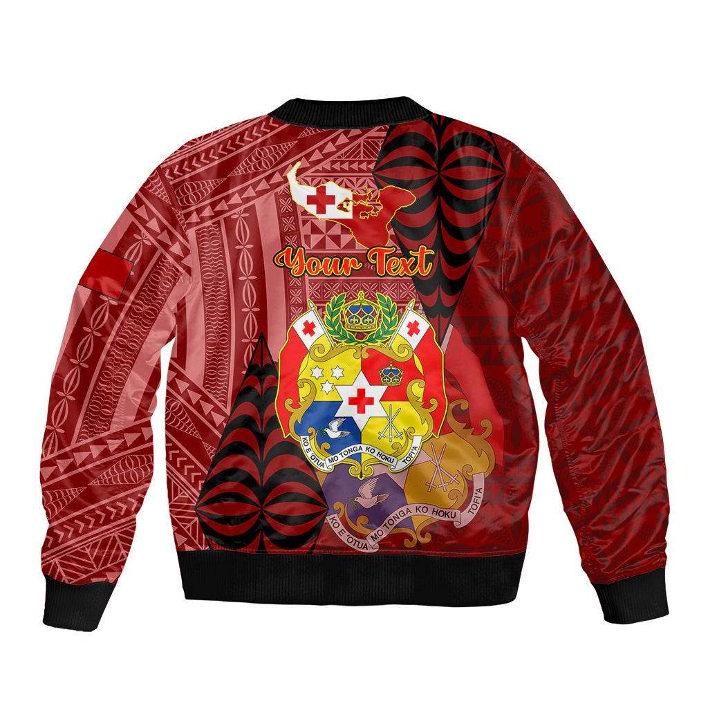 Personalized Tonga Sleeve Zip Bomber Jacket Coat Of Arms Tongatapu With Ngatu Pattern LT05 - Polynesian Pride