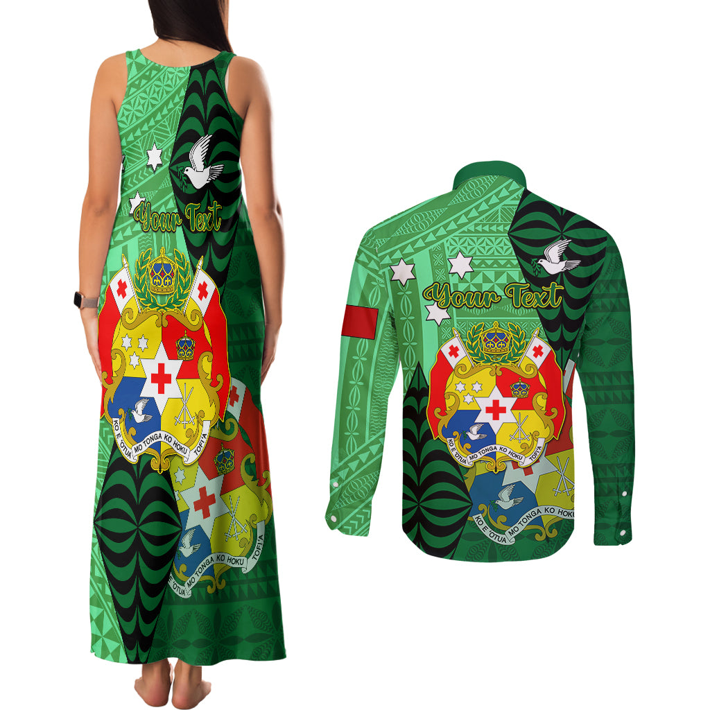 Personalized Tonga Couples Matching Tank Maxi Dress and Long Sleeve Button Shirts Coat Of Arms Haapai With Ngatu Pattern LT05 - Polynesian Pride