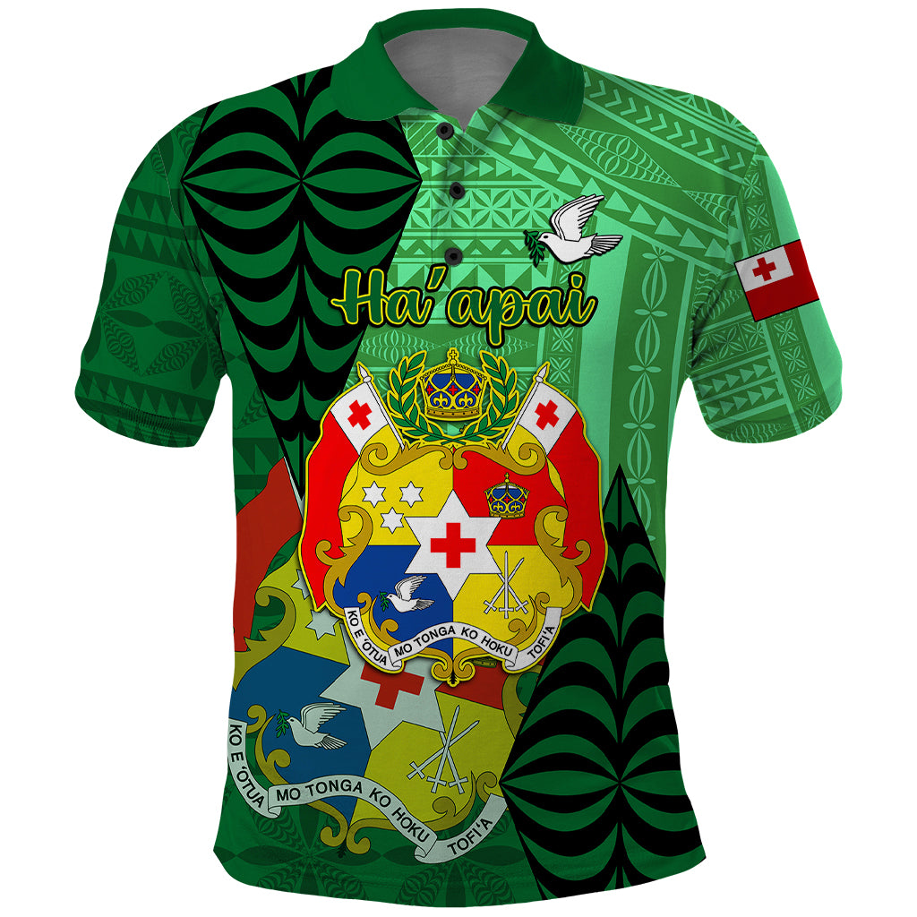 Personalized Tonga Polo Shirt Coat Of Arms Haapai With Ngatu Pattern LT05 Green - Polynesian Pride