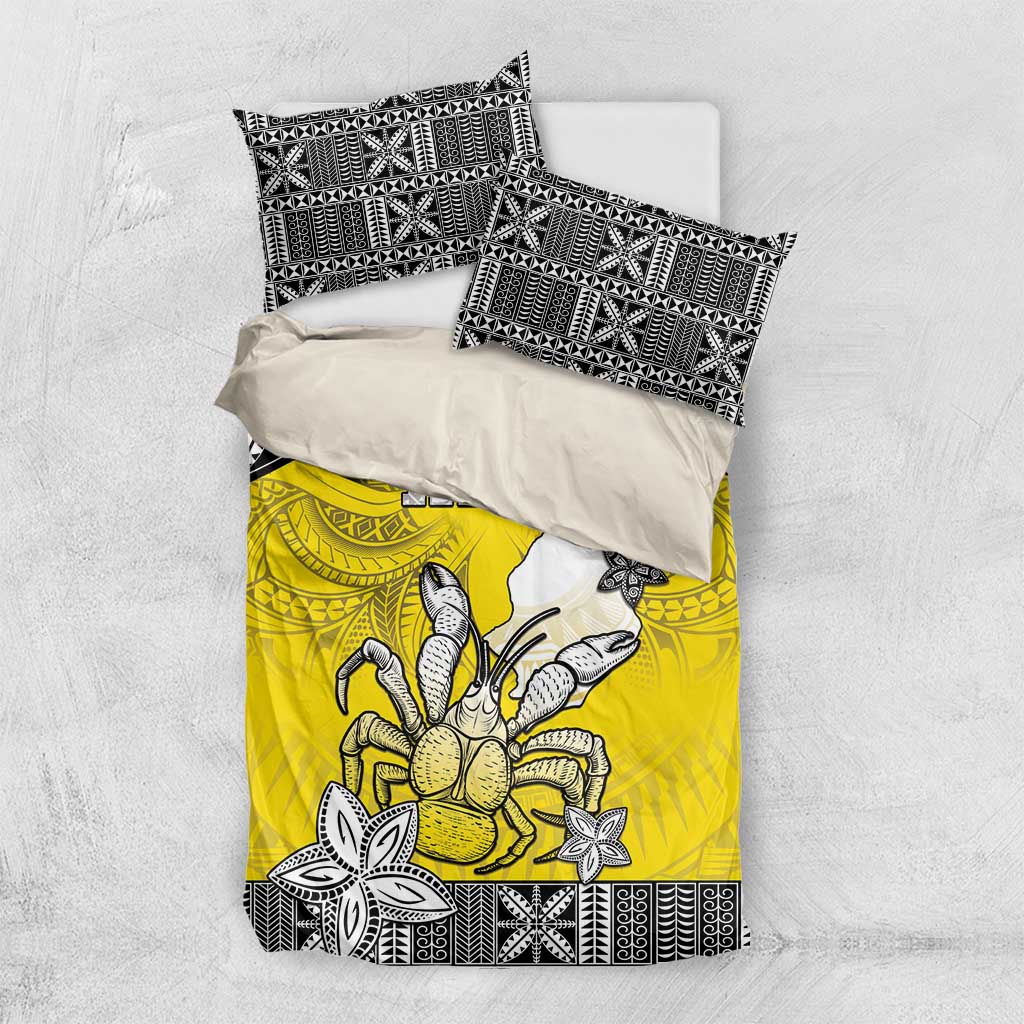 Happy Niue Constitution Day Bedding Set Niuean Crab Hiapo Pattern Yellow Version