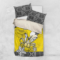 Happy Niue Constitution Day Bedding Set Niuean Crab Hiapo Pattern Yellow Version