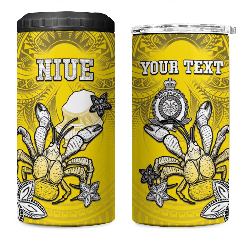 Personalised Happy Niue Constitution Day 4 in 1 Can Cooler Tumbler Niuean Crab Hiapo Pattern Yellow Version LT05 One Size: 16 oz Yellow - Polynesian Pride
