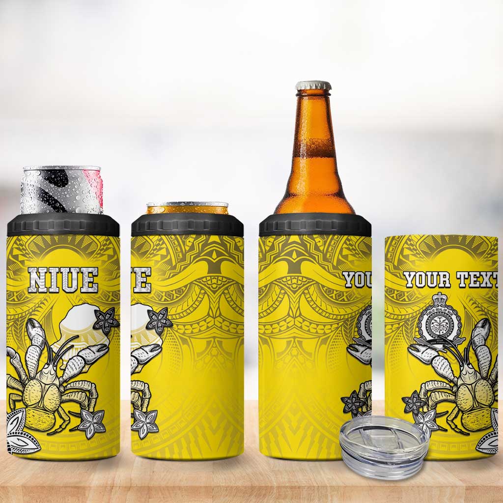 Personalised Happy Niue Constitution Day 4 in 1 Can Cooler Tumbler Niuean Crab Hiapo Pattern Yellow Version
