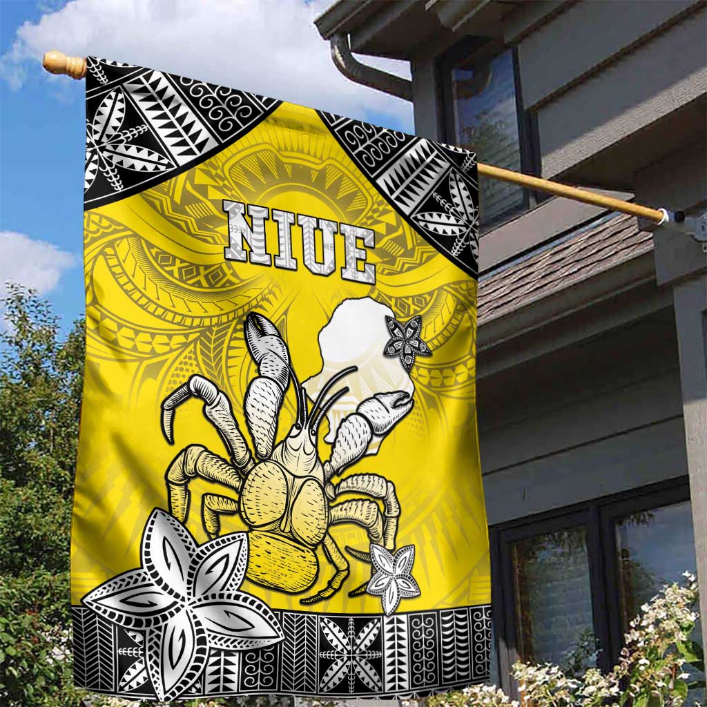 Happy Niue Constitution Day Garden Flag Niuean Crab Hiapo Pattern Yellow Version