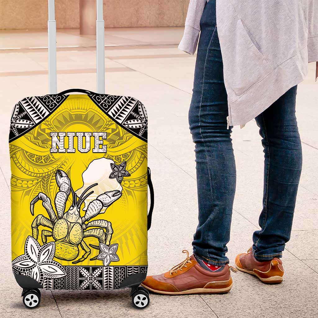 Happy Niue Constitution Day Luggage Cover Niuean Crab Hiapo Pattern Yellow Version LT05 Yellow - Polynesian Pride
