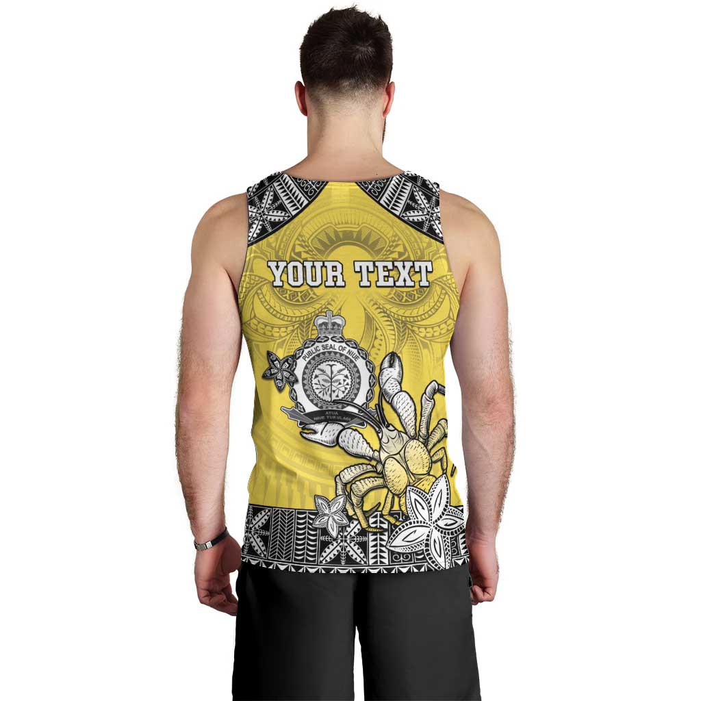 Personalised Happy Niue Constitution Day Men Tank Top Niuean Crab Hiapo Pattern Yellow Version