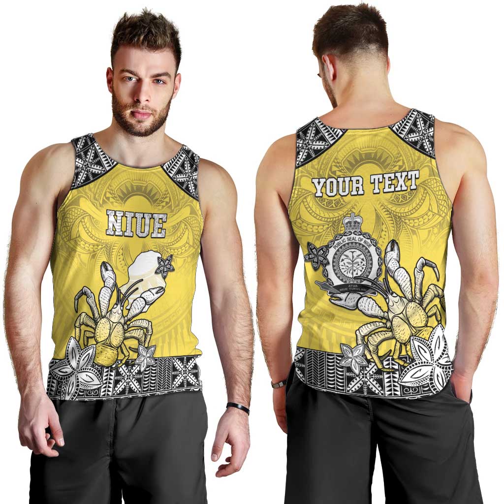 Personalised Happy Niue Constitution Day Men Tank Top Niuean Crab Hiapo Pattern Yellow Version