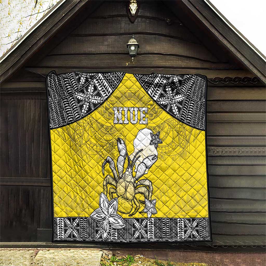 Happy Niue Constitution Day Quilt Niuean Crab Hiapo Pattern Yellow Version