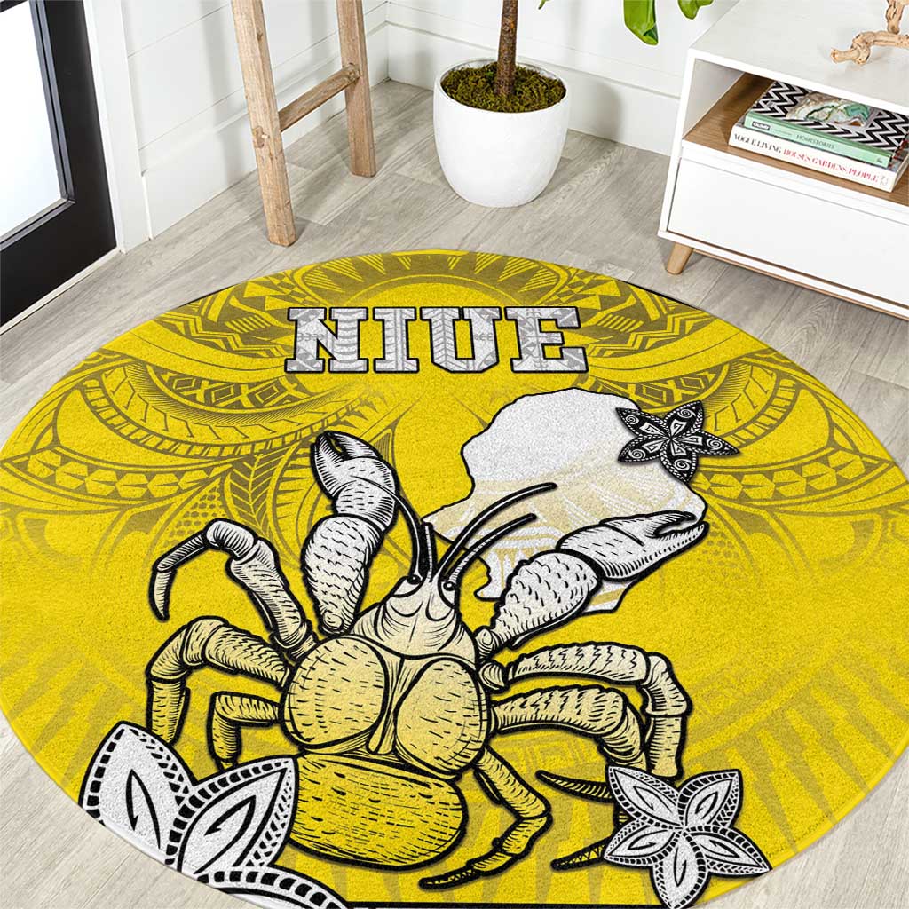 Happy Niue Constitution Day Round Carpet Niuean Crab Hiapo Pattern Yellow Version LT05 Yellow - Polynesian Pride