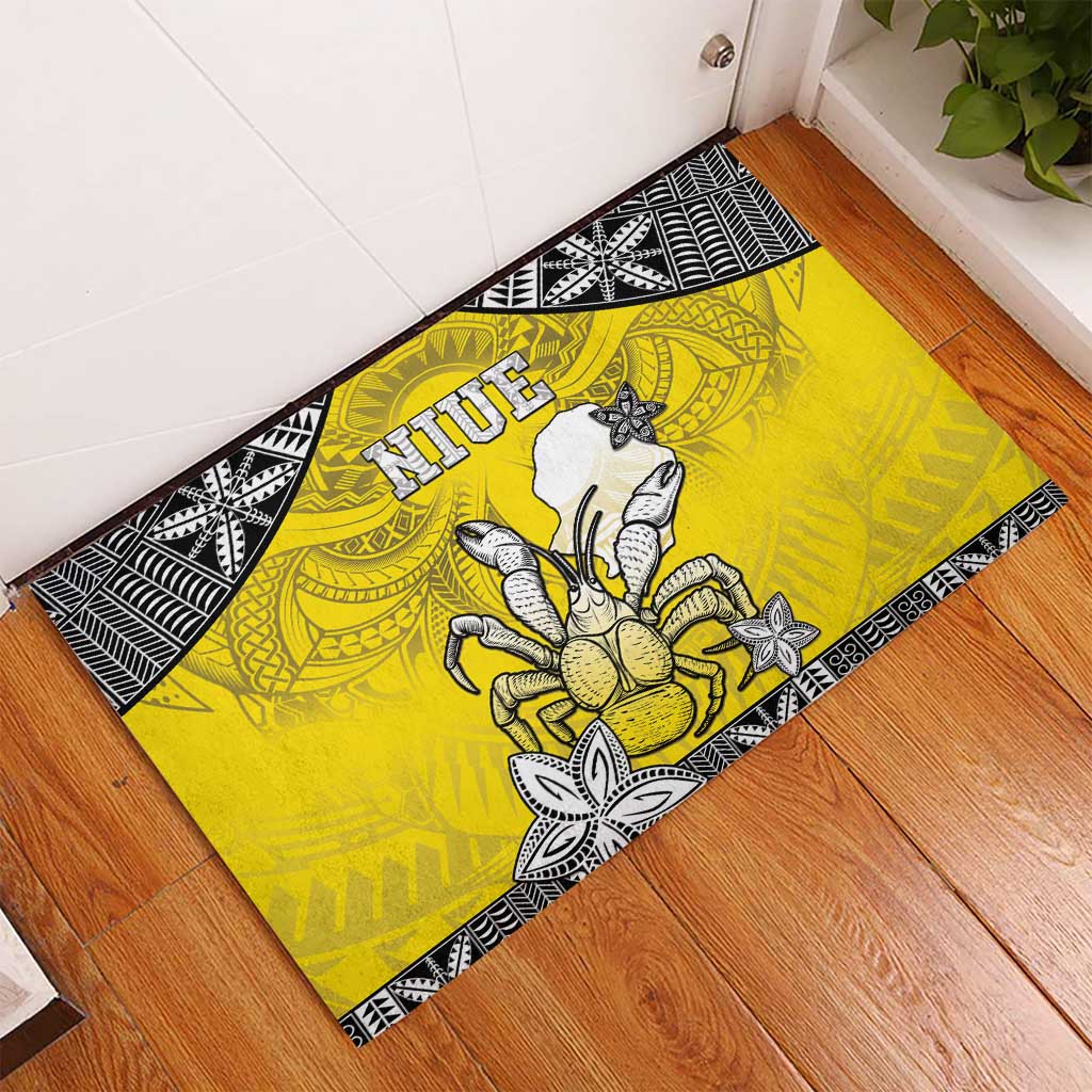Happy Niue Constitution Day Rubber Doormat Niuean Crab Hiapo Pattern Yellow Version
