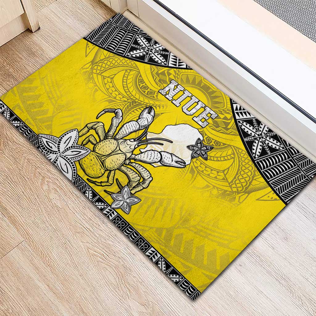 Happy Niue Constitution Day Rubber Doormat Niuean Crab Hiapo Pattern Yellow Version